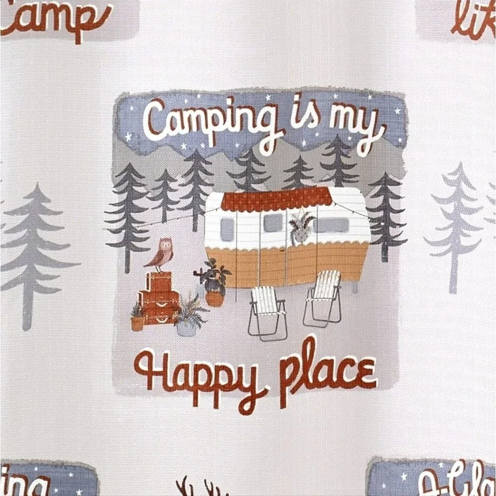 GONE GLAMPING Fabric Shower Curtain & Hook Set by Avanti Home 72x72, NIP